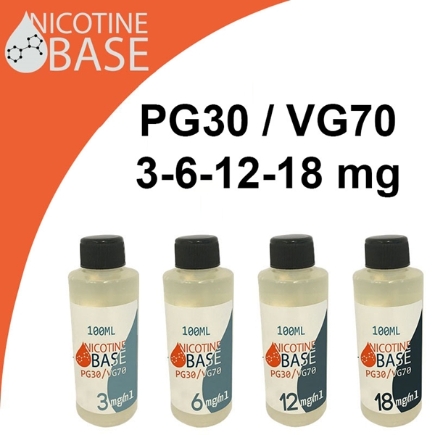 Picture of 100ml Nicotine Base PG30/VG70 3-18 mg/ml