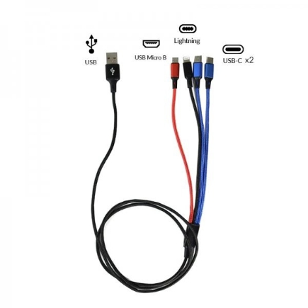 Obrázok z USB kábel 4 in 1 (2 type-C, 1 micro, 1 lighting)